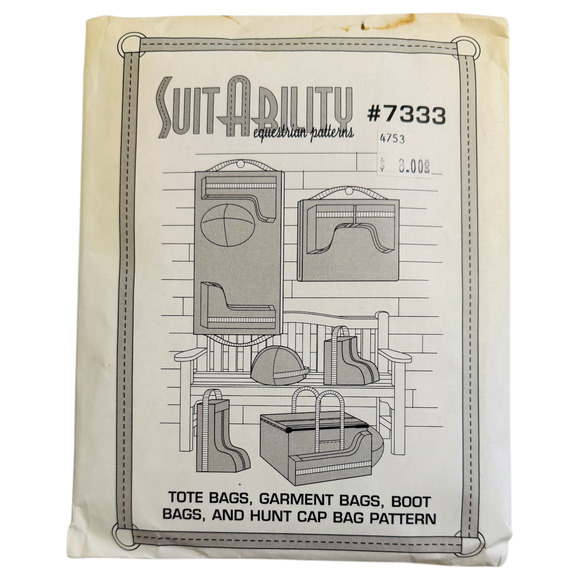 SuitAbility Pattern 7333 Tote Bag Garment Boot Hunt Cap Carry Equestrian UNCUT - Picture 1 of 3